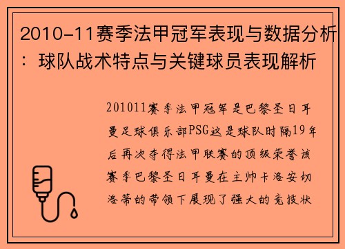 2010-11赛季法甲冠军表现与数据分析：球队战术特点与关键球员表现解析